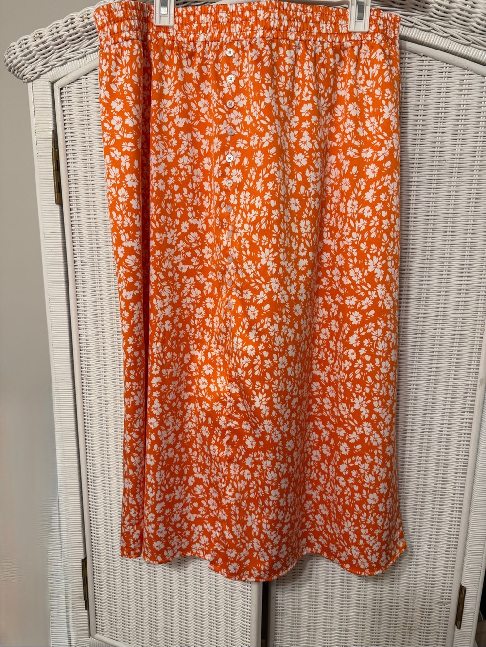 LOFT OUTLET XL White Floral Orange Skirt